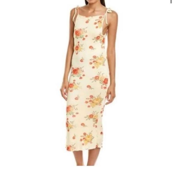 Danielle Bernstein Floral Print Sleeveless Midi Dress Color: Yellow Red … - Picture 1 of 7